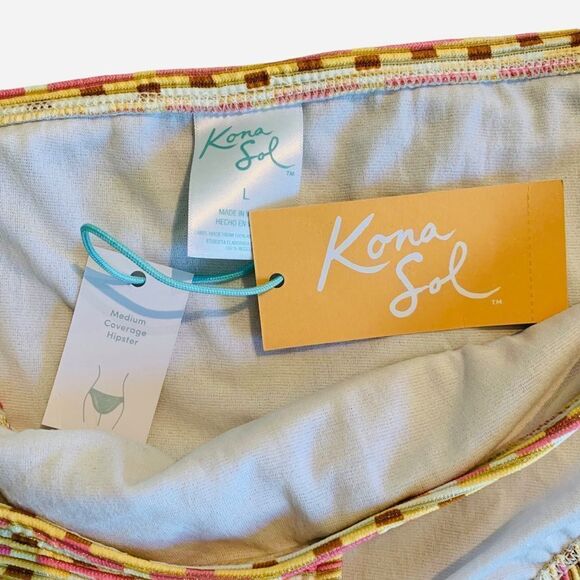 Kona Sol Women’s Ribbed Medium Coverage Hipster Bikini Bottom Size Large NWT - Picture 5 of 6